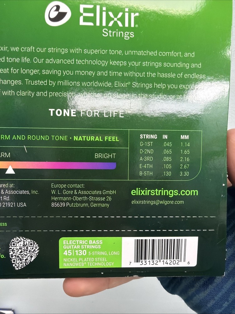 Elixir 14202 Nickel Plated Steel 5-String Bass Strings, NANOWEB, Long Scale...