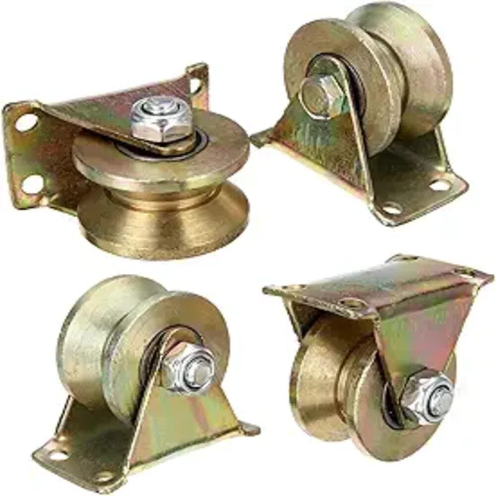 4 Pack 2" V-Type Groove Wheel Rigid Caster with Bracket for Rolling Slding Gate
