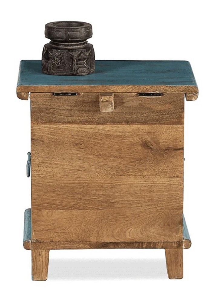 Indian hand Carved Trunk / Storage Chest with Ceramic Tile and Brass Fitting