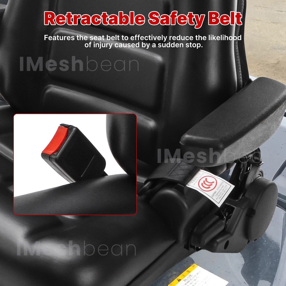 Tractor Forklift Seat Excavator Universal Adjustable Backrest Armrest Safty Belt