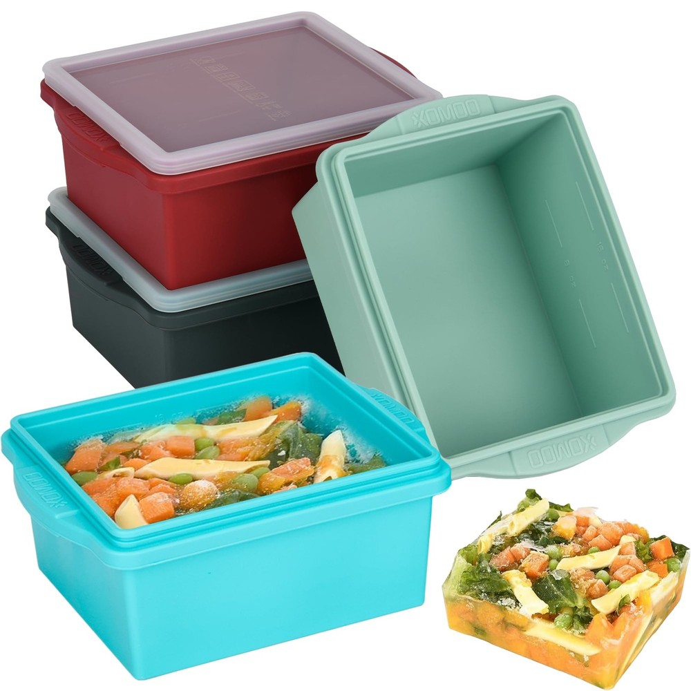 Xomoo 2 Cup Silicone Freezer Trays with Lids, Large ice cube tray, Multicolor