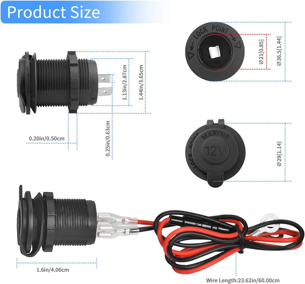 12V Car Cigarette Lighter Socket Waterproof and Dustproof Plug Socket for Car Tr
