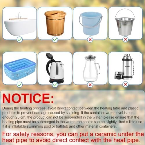 Calentador De Agua Electrico Portatil De Inmersion De 1000W 110V De 10 Pulgadas