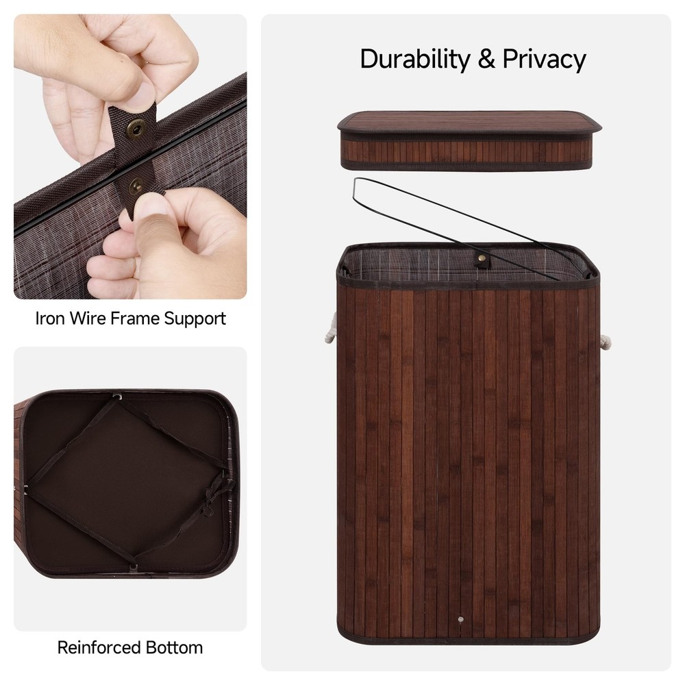 Laundry Hamper with Lid, Foldable Bamboo Laundry Basket, Clothes Hamper with ...