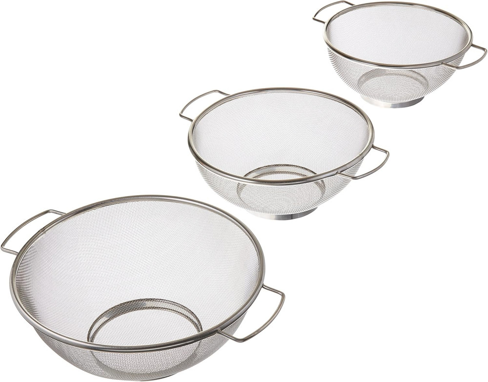 Fine Mesh Colander W/Resting Base, Dishwasher Safe Vegetables, Fruit 3 Piece Str