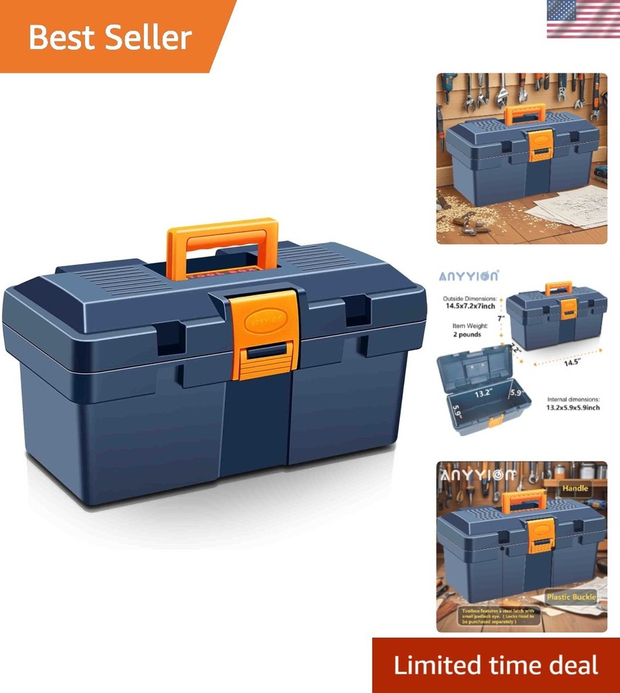 Rugged Lockable Tool Box - 13-Inch Plastic Organizer for Safe Tool Transport