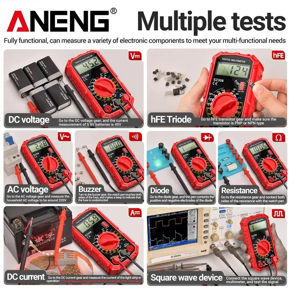 Digital Multimeter LCD Voltmeter Ammeter Ohmmeter Volt AC DC Tester Leads Meter