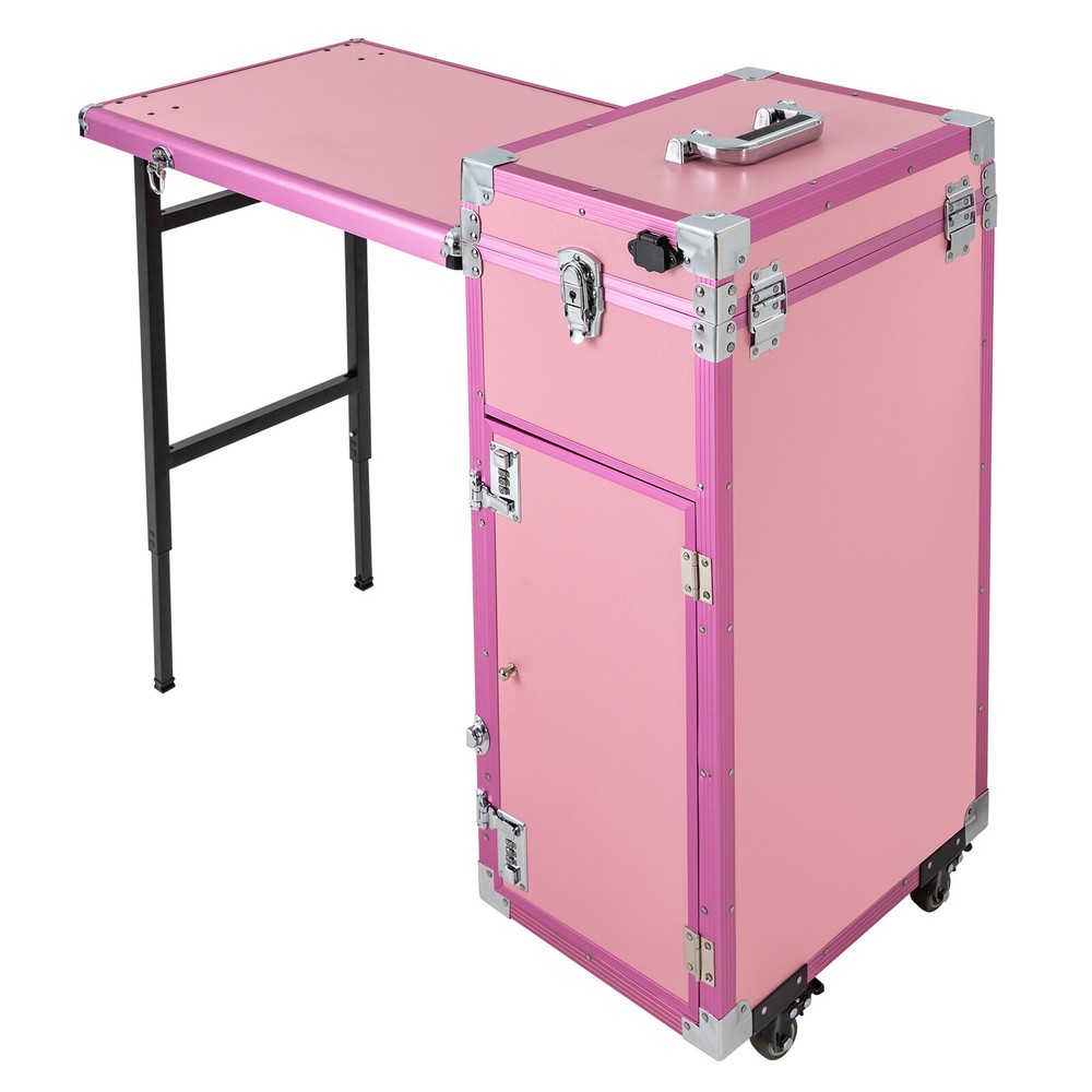 Nail Desk Mobile Station Rolling Makeup Train Case Manicure Table With Speaker