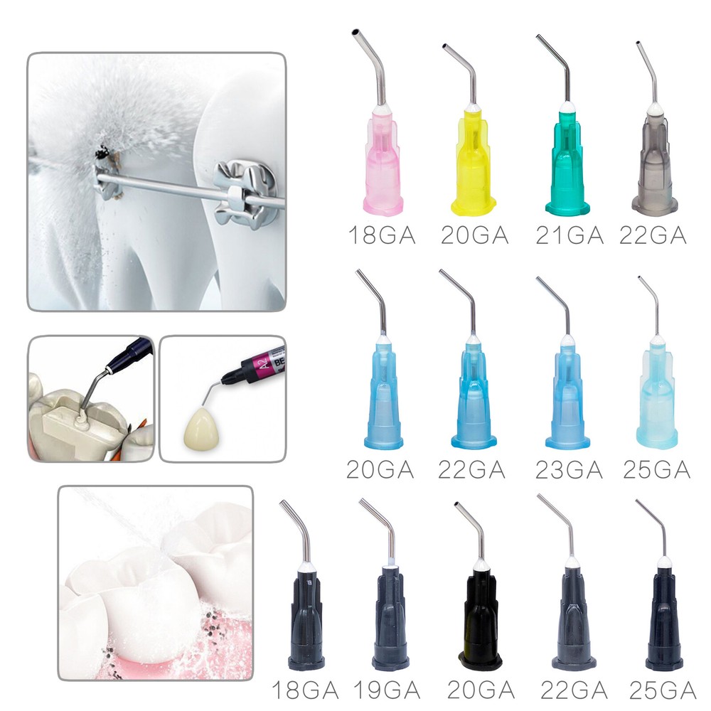 100 pcs Dental Pre Bent Applicator Dispensing Flow Needle Tips Dental