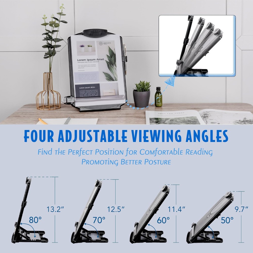 Adjustable Document Holder Bottom with 5mm Shelf Lip, Portable Paper Stand fo...