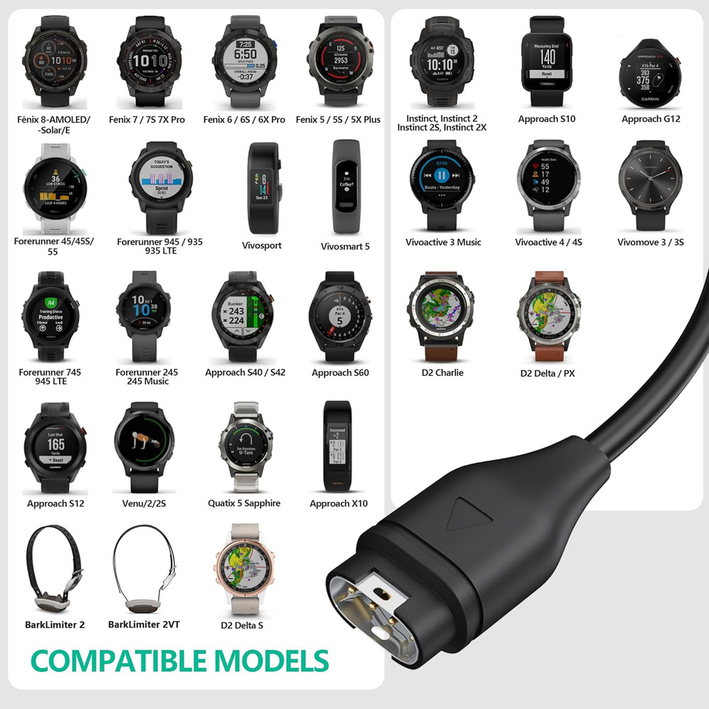 AWINNER Compatible for Garmin Watch Charger Cable (2 Pack)