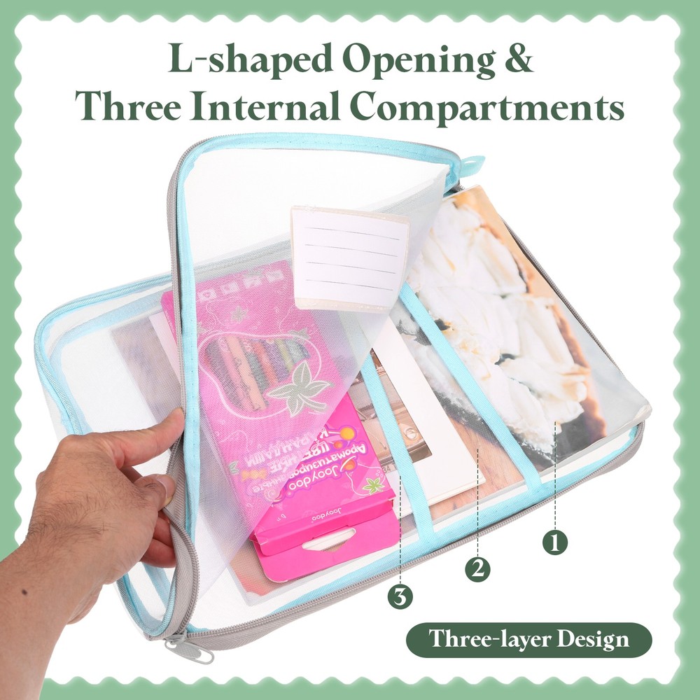 2Pack Mesh Zipper Pouch, A4 Mesh File Bag with Strap and Rod, Beige