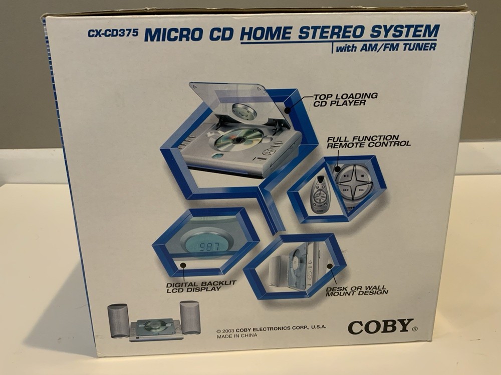 Coby Micro CD Home Stereo System CX-CD375 With Speakers, Remote, AM/FM Tuner