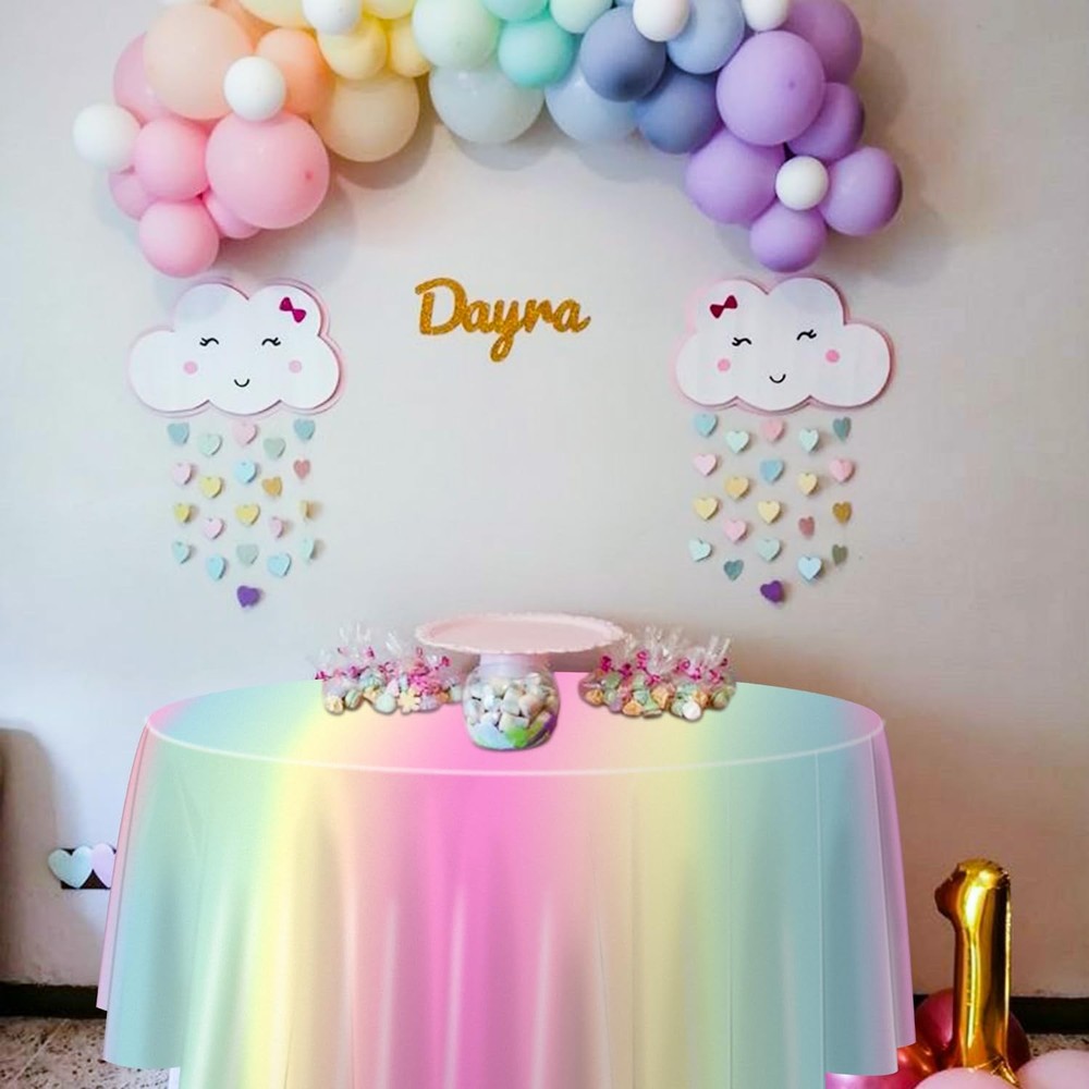 3 Pack Pastel Rainbow Tablecloths for Round Table, 84x84'' Pastel Plastic Rou...