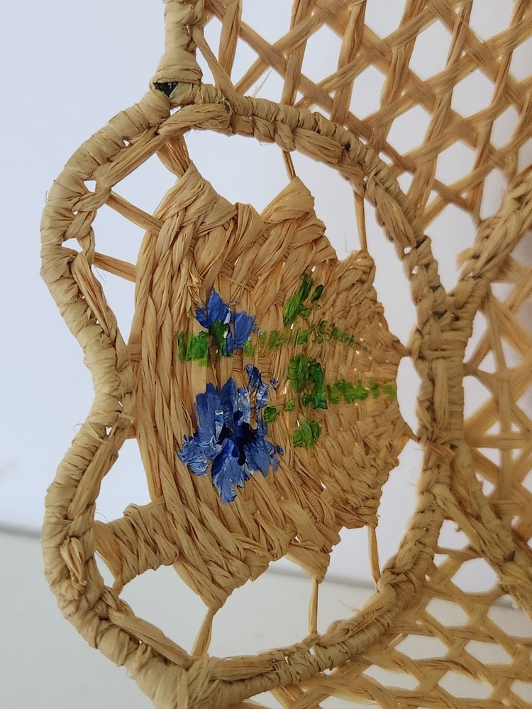 Woven Basket with Handpainted Blue Flowers