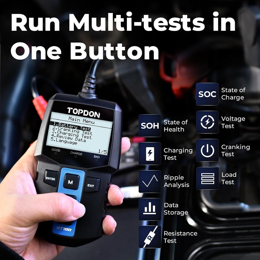 High Compatibility Digital Battery Analyzer - Cranking & Charging Tester for 12V