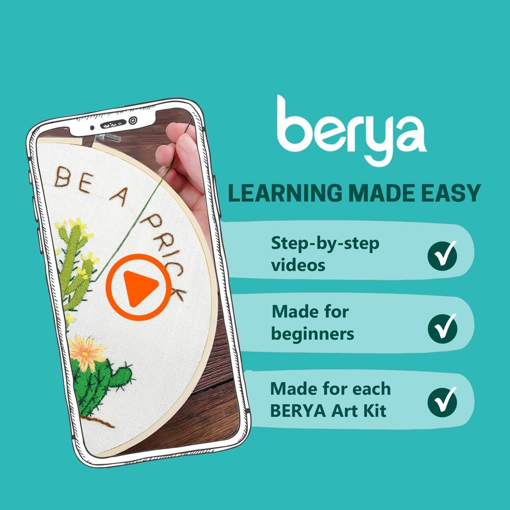 BERYA Cactus Embroidery Kit Including Video Step by Step Instructions Embroidery