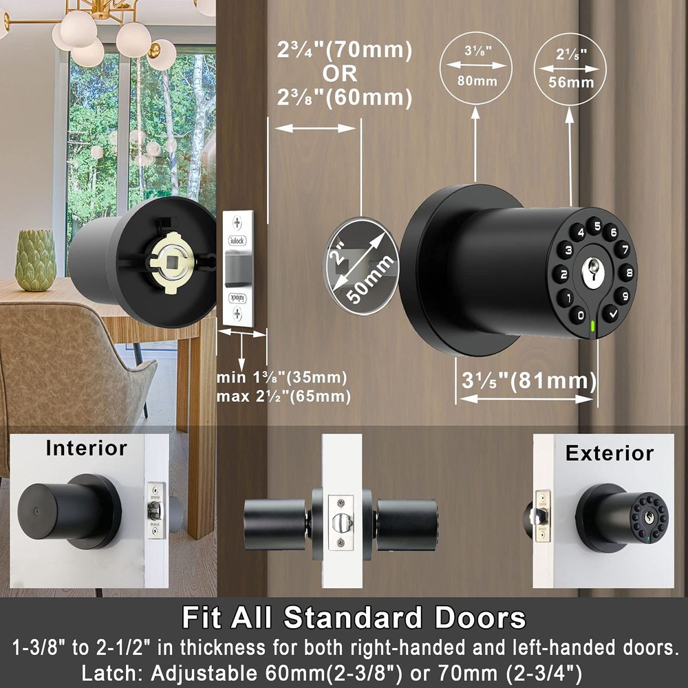 BOTHSTAR Keypad Door Knob with Key,Keyless Entry Lock, Code Matte Black
