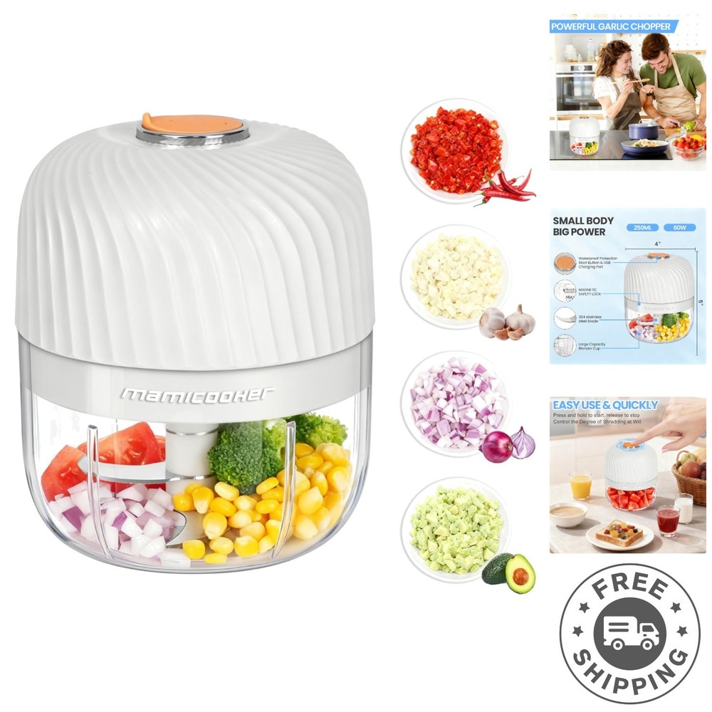 250ML Electric Garlic Chopper – Cordless Mini Veggie Processor with Safety Lock