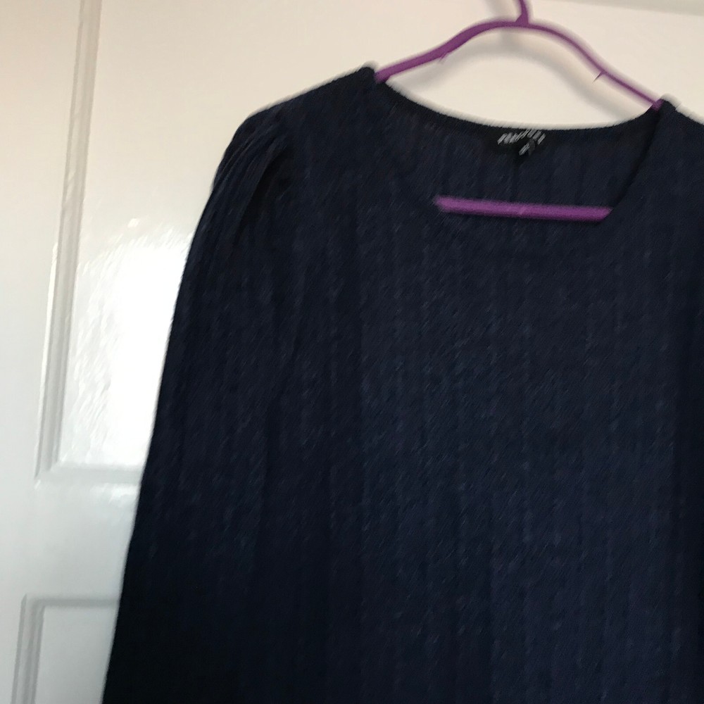 Peacocks Navy Blue Stripe Jumper Size 12 3/4 Sleeve Round Neck Thin Pullover