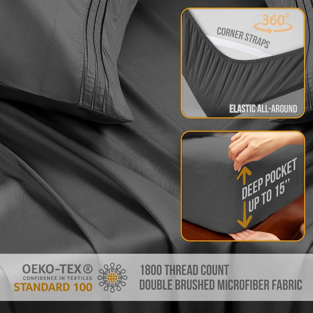 Full Size Bed Sheets Cooling - Luxury Hotel Sheet Set - Soft Sheets with Elas...