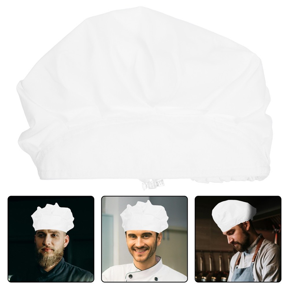 2pcs White Chef Hat: Reusable Cooking Cap Elastic Chef Cap - Unisex Kitchen