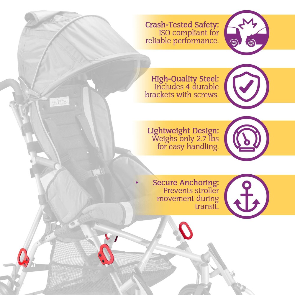 Circle Specialty Bus Transit Tie-Downs for Strive Adaptive Stroller – Red,...
