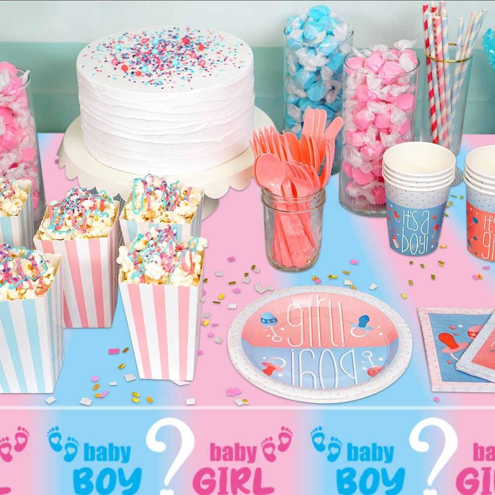 8Pcs Gender Reveal Tablecloth - Gender Reveal Table Decorations Rectangular P...