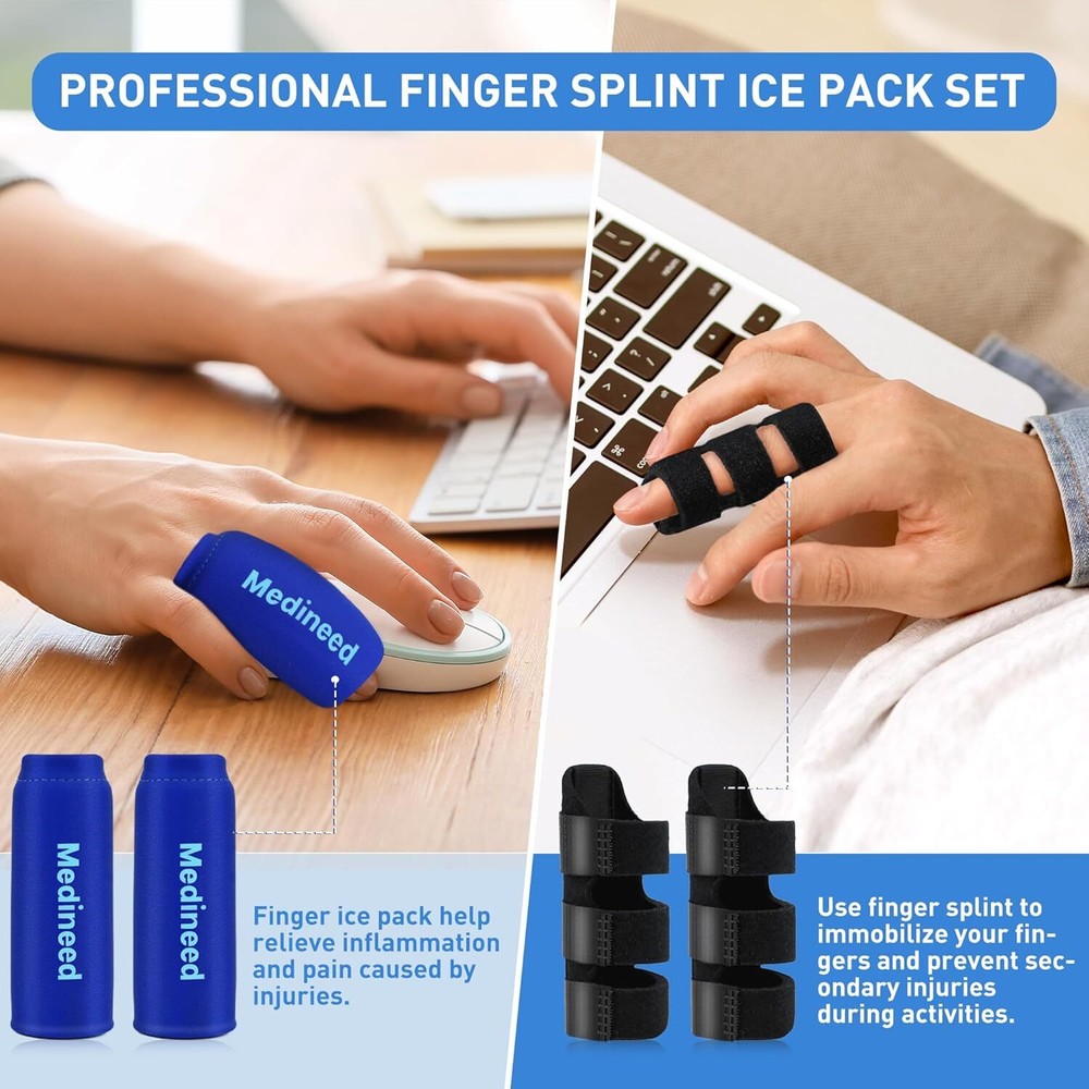 2PCS Finger Ice Pack & Trigger Splint, Thumb One Size, Blue+Black