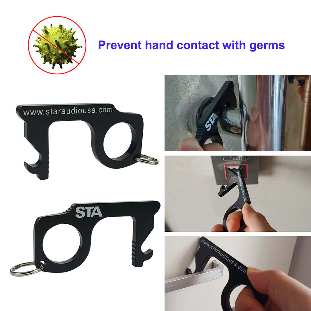 4 Pack Anti-Microbial Keychain No Touch Hand Tool Contactless Brass EDC Keychain