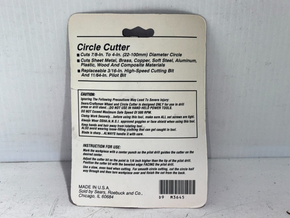 NOS Sears/Craftsman Circle Cutter 9-3645