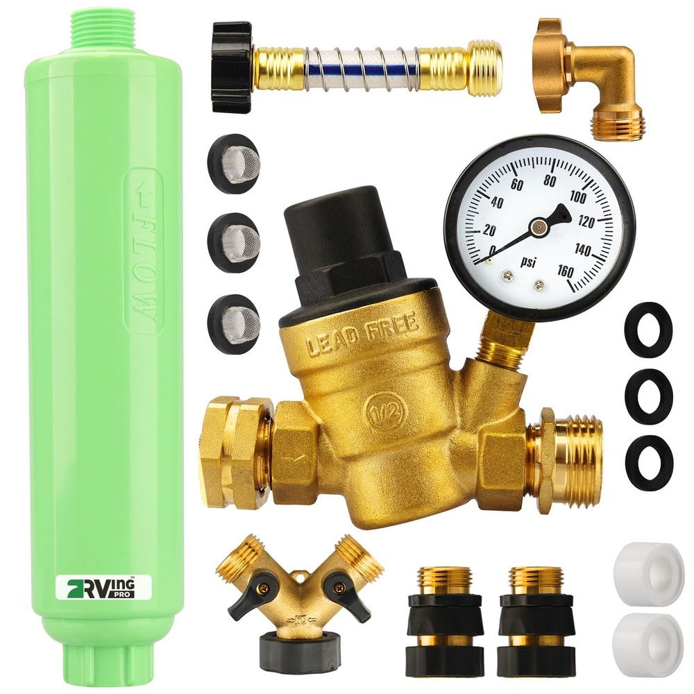 RVINGPRO RV Water Pressure Regulator and Filter Fresh Kit, Yellow