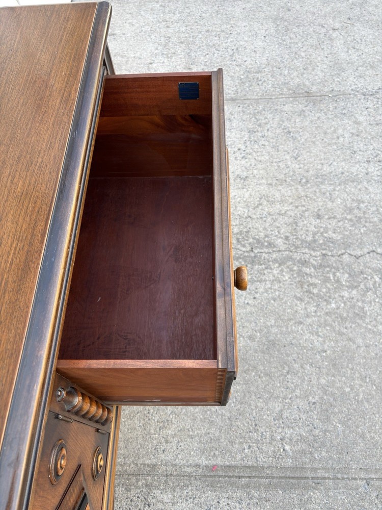 Antique Walnut Jacobean Revival Sideboard Buffet Server Console Cabinet