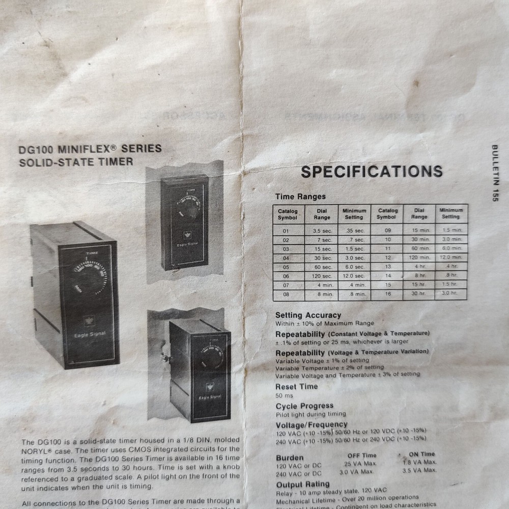 NEW EAGLE SIGNAL DG100 SOLID STATE TIMER 120 VAC DG102A3