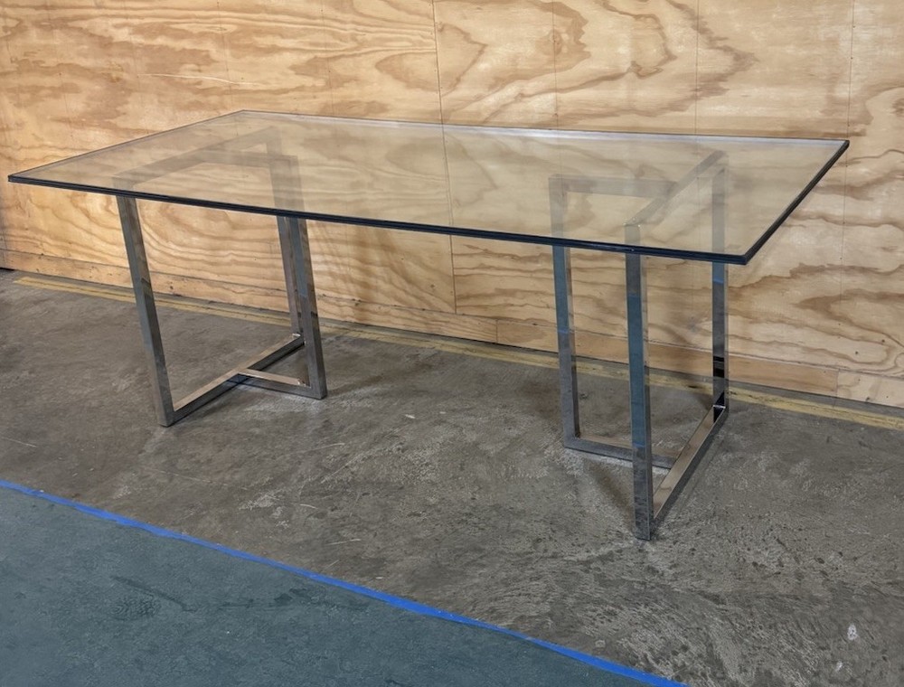 CB2 SILVERADO CHROME DINING TABLE BASE + Acrylic Plexi Top 34x76