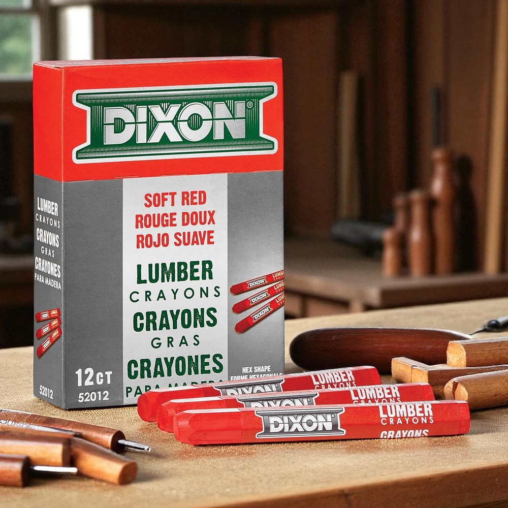 DIXON Soft Red Lumber Marking Crayons 12 Count 52012 Hex Shape 4.5" x 1/2" Hex