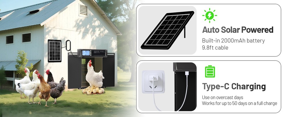 Extra Large Horizontal Opening Automatic Chicken Door W/ Timer & Remote Control