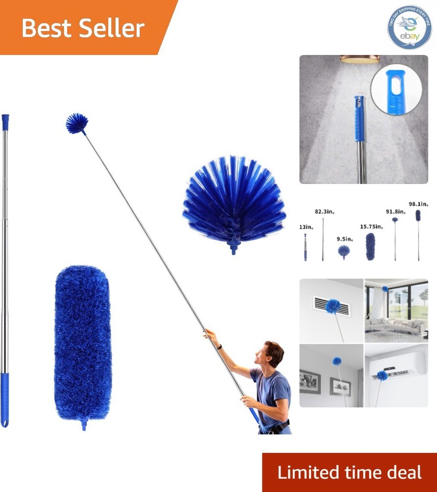 Ultimate High Dusting Solution: Aluminum Telescoping Cobweb Duster Set in Blue