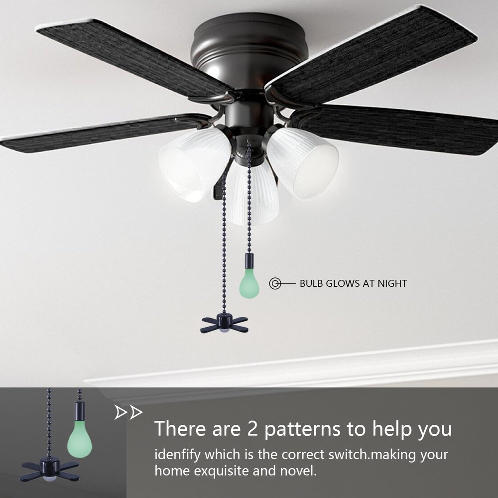 Dotlite Black Ceiling Fan Pull Chain Set, 2Pack 3mm Diameter 12 inches,