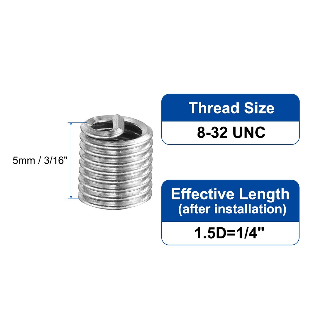 50pcs Wire Thread Inserts 8-32 UNC 1.5D Helical Threaded Sleeve Thread Repair
