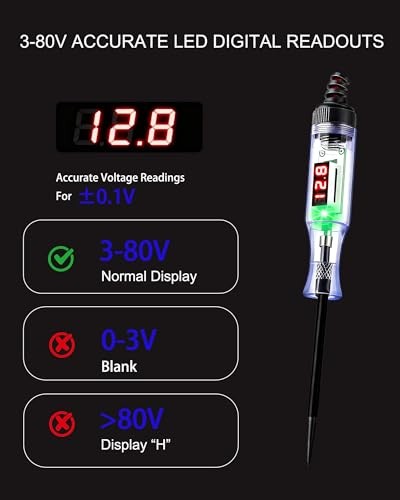 Test Light Automotive 3-80V DC,Digital LED Power Tools with Voltage