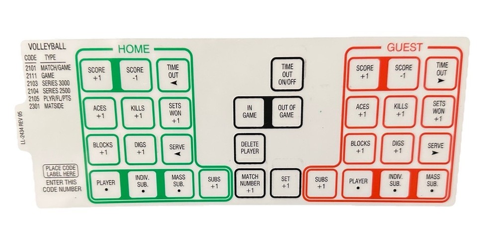 New Daktronics Sport Insert for Allsport 5000 Scoreboard Controller - Volleyball
