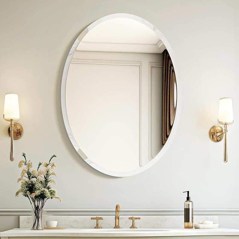Frameless Oval Mirror High Definition Easy Install Wall Decor Bathroom New