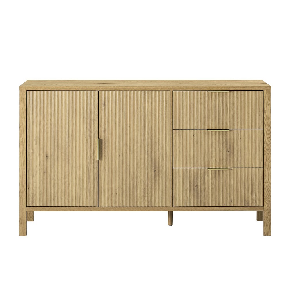 U-Style Modern Wave-Pattern Sideboard (3 Drawers, Hooks, Extra Leg, Large Storag