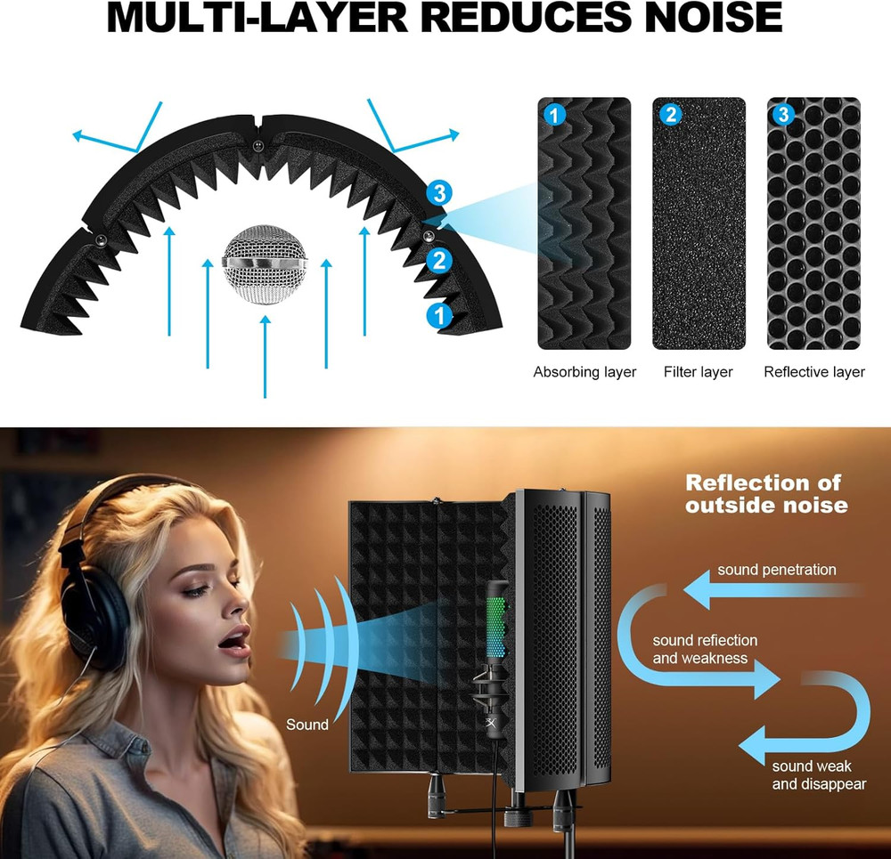 Professional Studio Recording Microphone Isolation Shield, Pop Filter,High De...