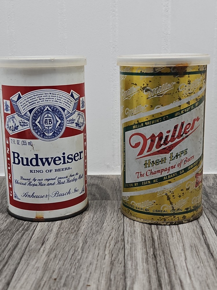 Budweiser & Miller High Life Handkerchief Cans Empty
