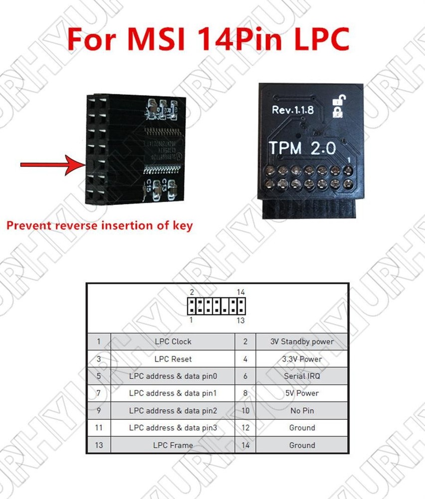 TPM 2.0 Security module Trusted Platform Module for MSI 14 PIN LPC MS-4136