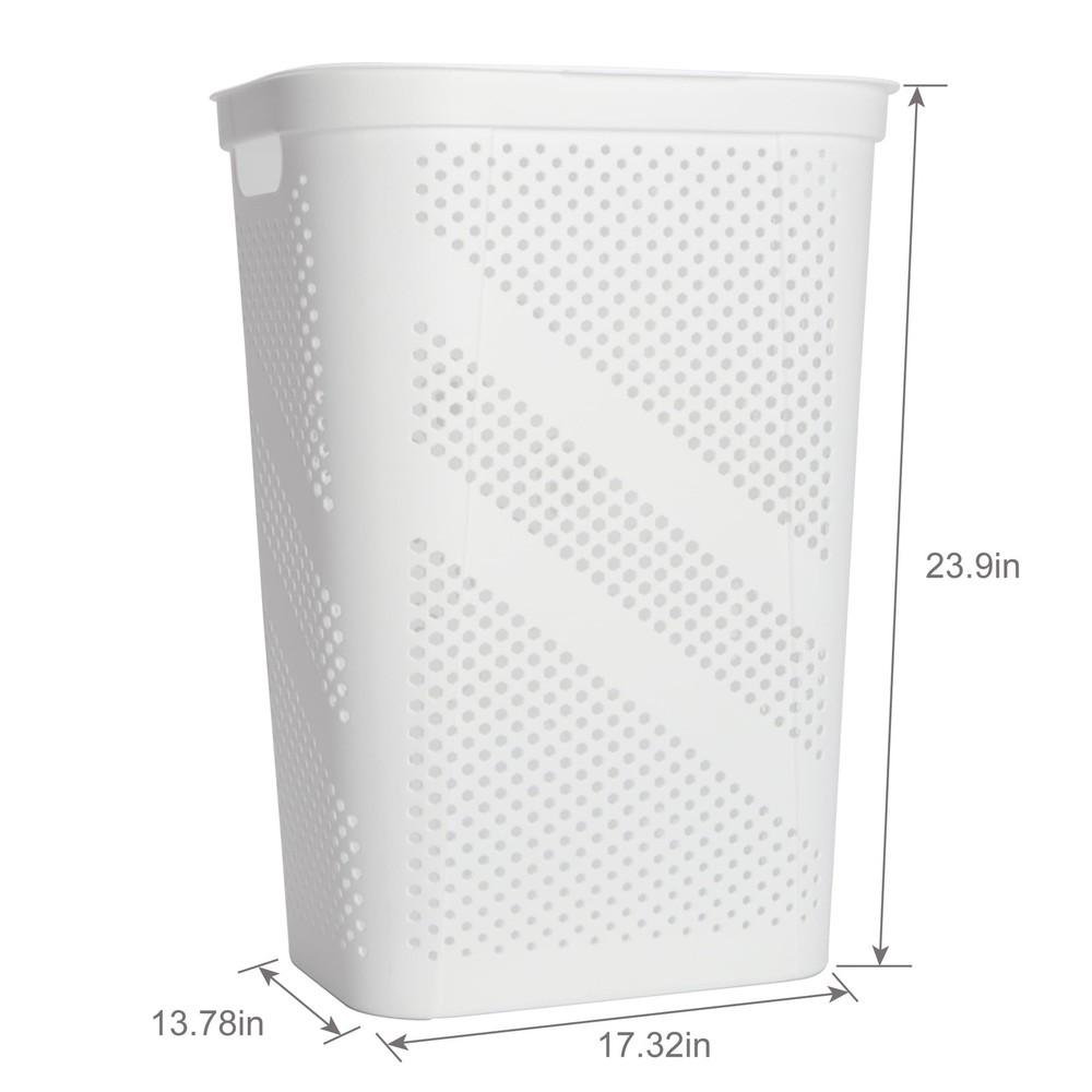 Rectangular Laundry Hamper with Hinged Lid White Collapsible Storage Basket for