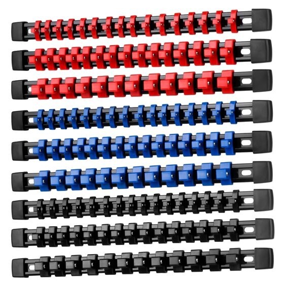 9PC ABS Socket 1/2 3/8 1/4 Inch Drive Socket Rail Holders Wall Mount Organizer