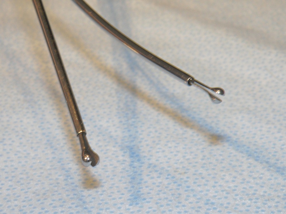 Forceps set, flat faced split ball graspers, straight & curved up